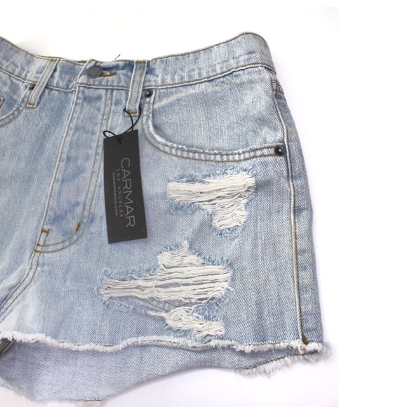 LF Carmar NWT High Rise Light Wash Destroyed Open Frayed Hem Jean Shorts 25 0 - Picture 3 of 9